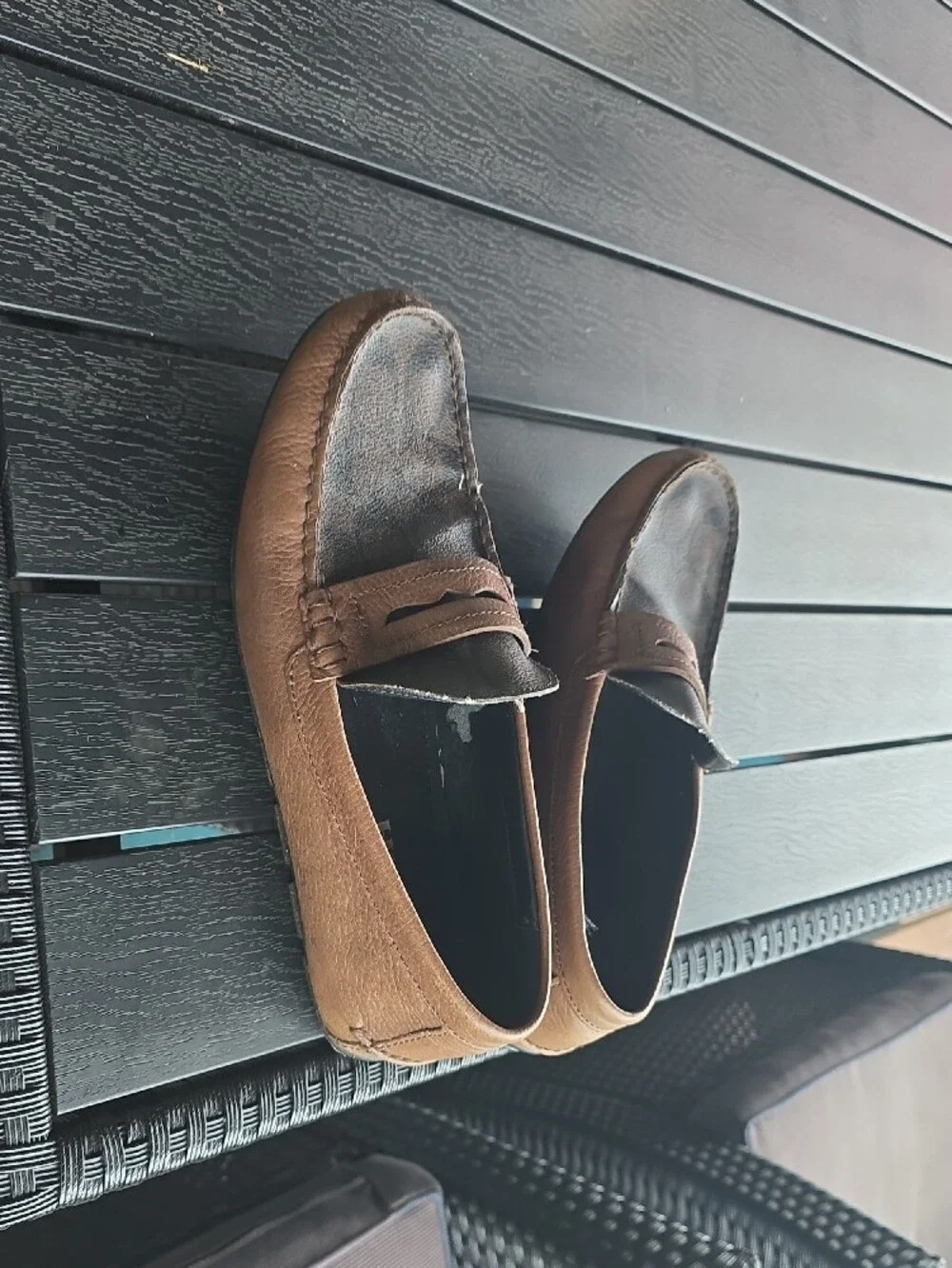 Coach Men's Tan Leather Penny Loafers with Signature Monogram